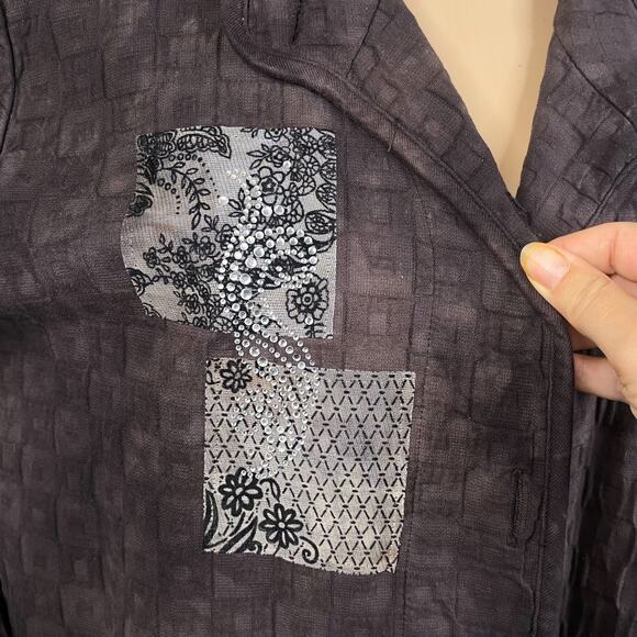 Focus Casual Brown Textured Tie Dye Patch Applique Lagenlook Jacket SZ L - Picture 3 of 10